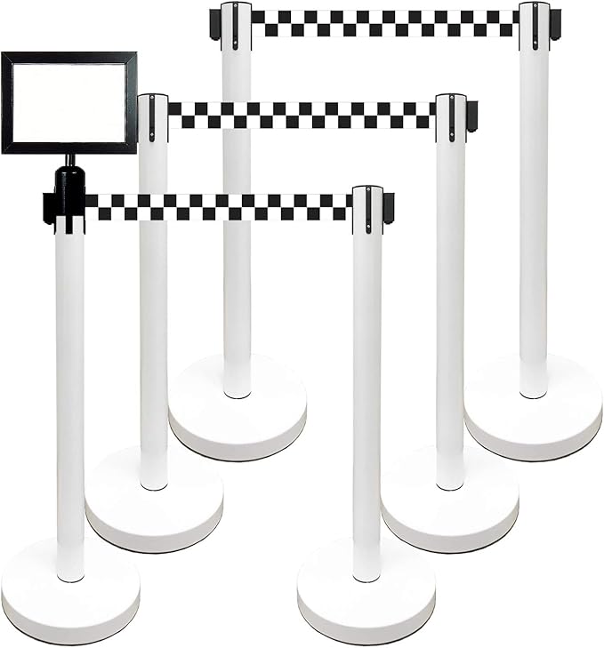 Retractable Stanchion, 6 SPECIALTY Posts + Signframe by VIP+Crowd+Control