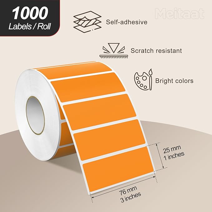 3 × 1 Inches Orange Rectangle Color Coding Labels 1000 PCS, Self-Adhesive - Image 2
