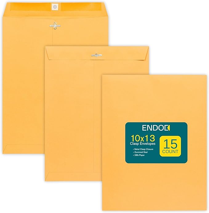 EnDoc Clasp Envelopes 10x13 Inch -15 Pack Brown Kraft Catalog Envelope by EnDoc