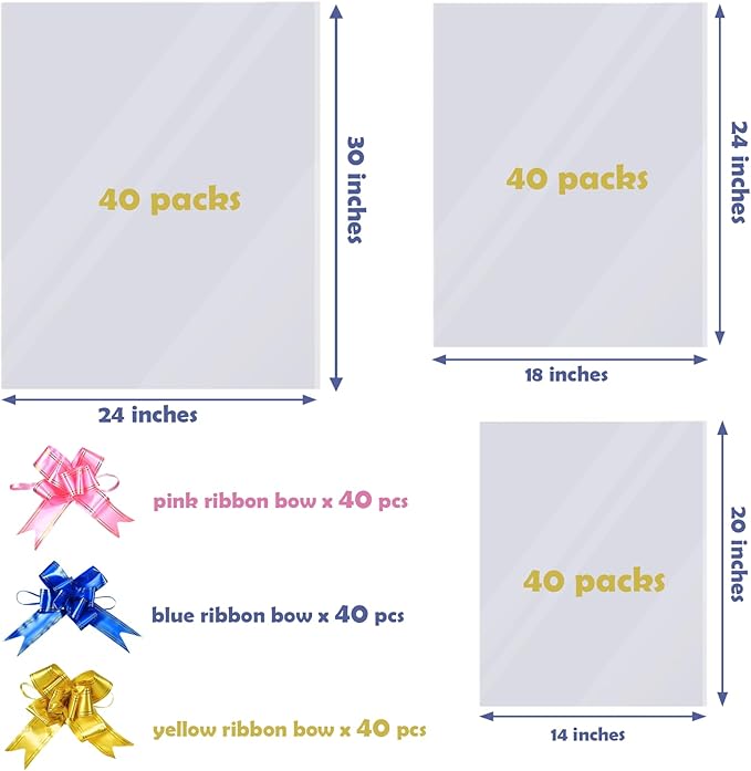 120 Packs Large Clear Cellophane Bags 14x20 18x24 24x30 Inches Jumbo Gift - Image 2