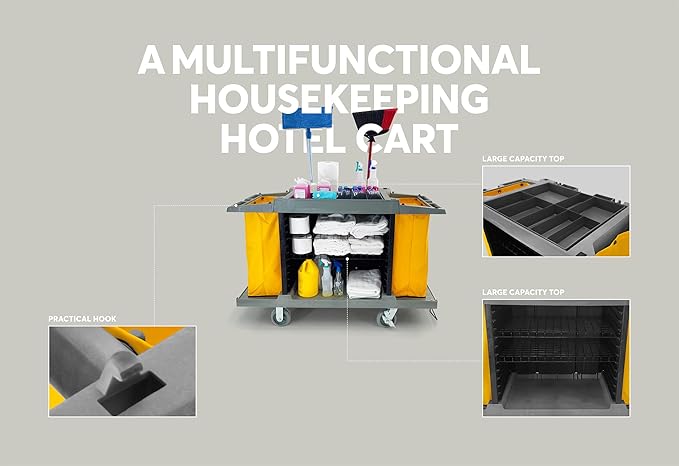 Hotel Cart Housekeeping Room Service Cart H 39" x L 60" X W 21" - Image 3