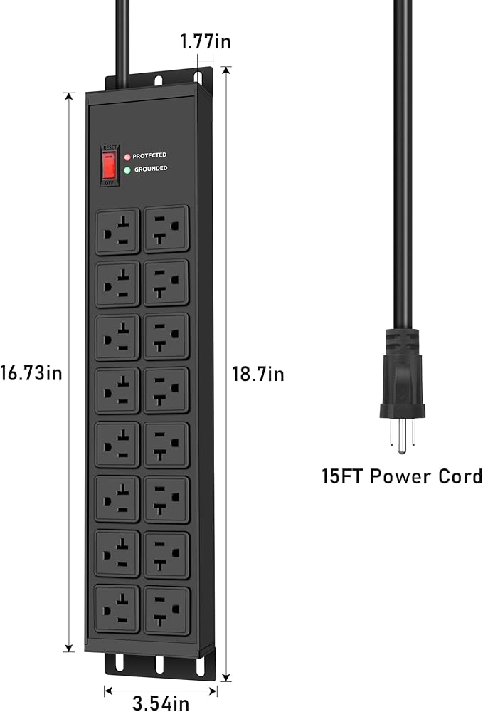 JUNNUJ Heavy Duty 20 Amp Power Strip 4800J, 16 Outlets 12 Gauge Garage - Image 7