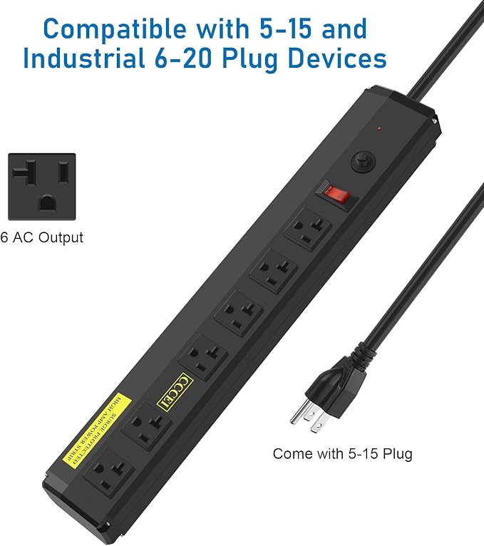 CCCEI Heavy Duty Power Strip Surge Protector 20 Amp, High Amp Industrial Shop - Image 3