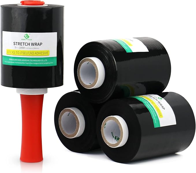 BOMEI PACK Mini Black Industrial Stretch Wrap Film 5" x 1000ft Roll - Image 7