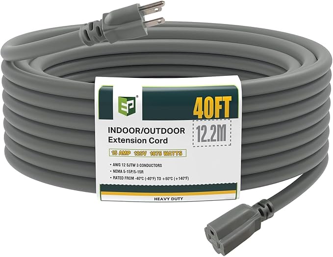 EP 40 Ft Outdoor Extension Cord, 12/3 SJTW Heavy Duty Extension Cable by ENERGYPRO