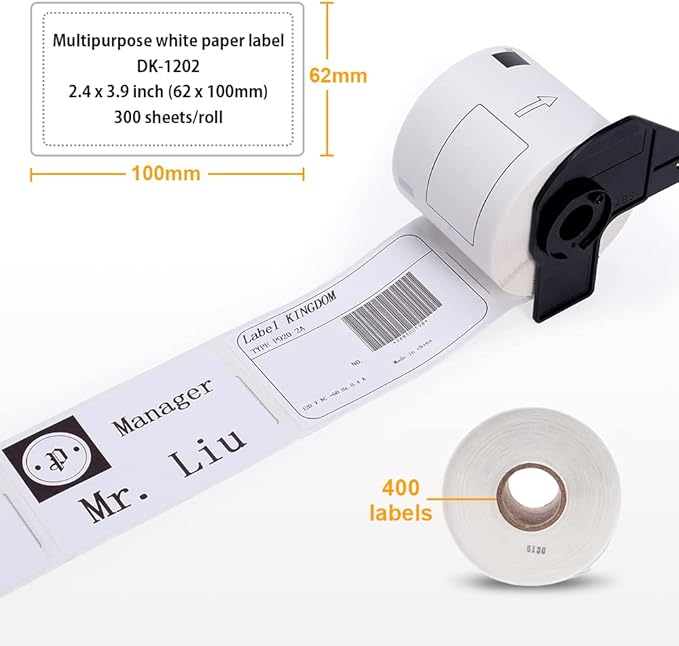 Label KINGDOM Replace DK-1202 White Paper Shipping & Postage Label, 2.4" x 3.9" - Image 2