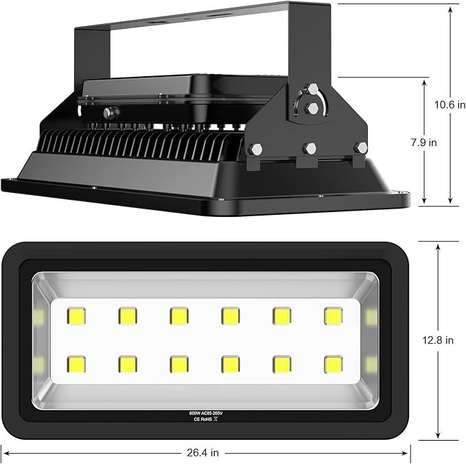 600W Outdoor LED Flood Light, 60000LM Super Bright, IP66 Waterproof, 6000K - Image 2