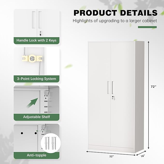 Greenvelly Metal Garage Storage Cabinet, Steel Lockable Storage Cabinet - Image 3