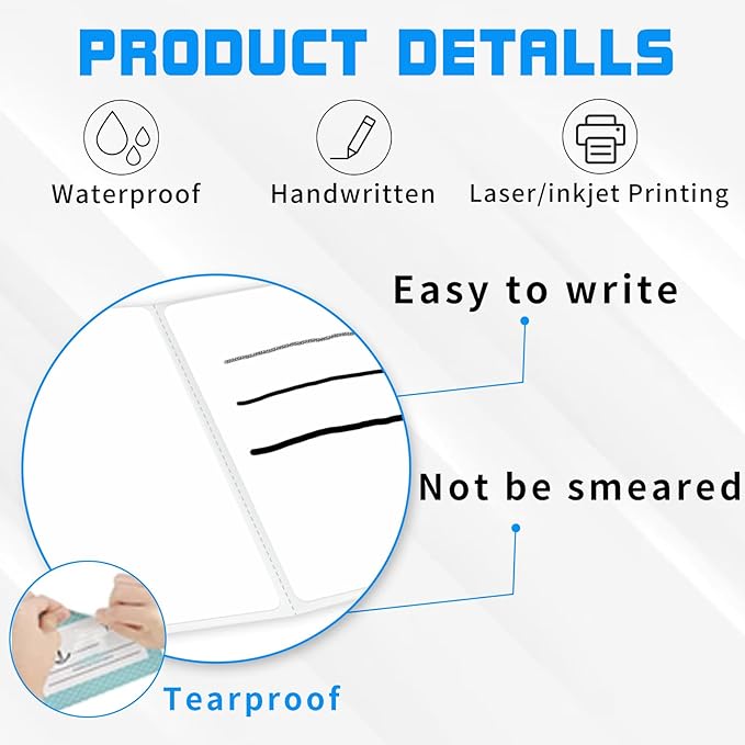 Name Tag Stickers, 3.5" x 2.25" White Labels, Waterproof/Oil/Tear Resistant/Ink - Image 2