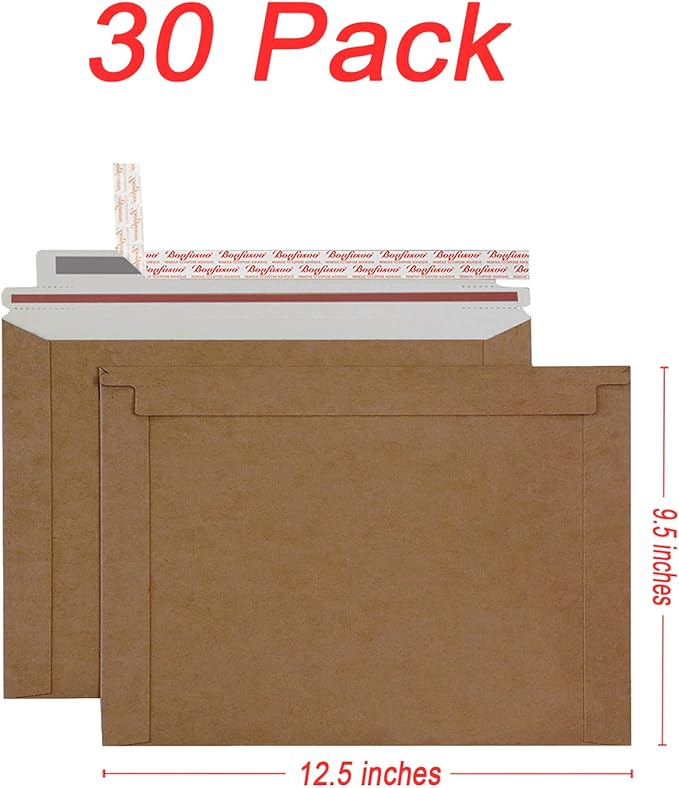 Rigid Mailers 30 Pack 9.5 x 12.5 inches Brown Self Seal Stay Flat Bulk - Image 2