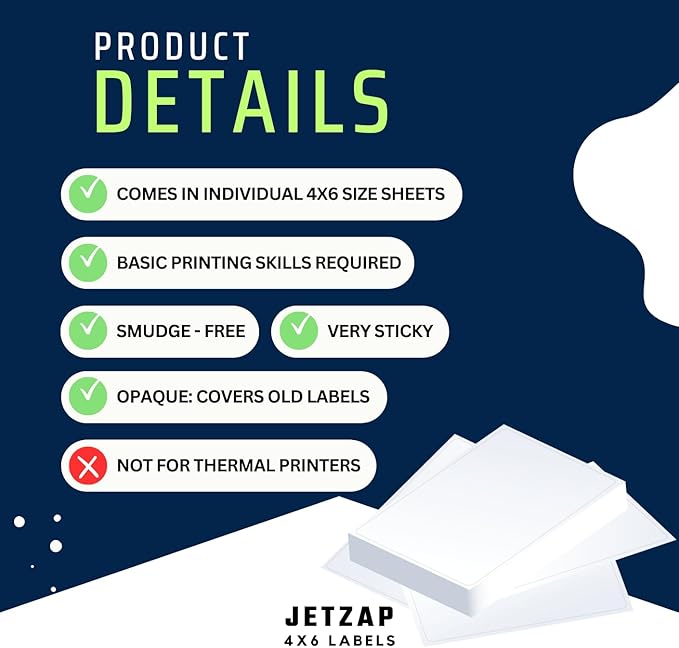 JETZAP Pre-Cut 4x6 Shipping Labels | Work on Most Inkjet and Laser Printers | - Image 4