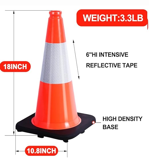 BESEA 18" inch Traffic Cones Orange Safety Cones - Image 2