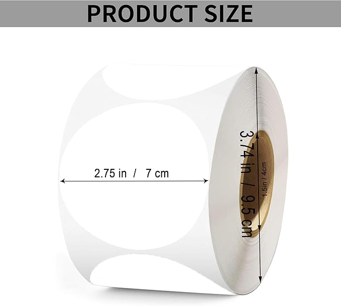 2.75 Inch White Circle Thermal Labels, 500 Labels/Roll, Self-Adhesive Round - Image 2