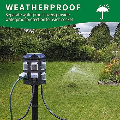 TiFFCOFiO Outdoor Power Strip Timer, Dusk to Dawn Light Sensor Countdown, 6 Feet Extension Cord Waterproof, 6 Grounded Outlets for Halloween and Christmas Decorations, ETL Listed (6 FT) - Image 4