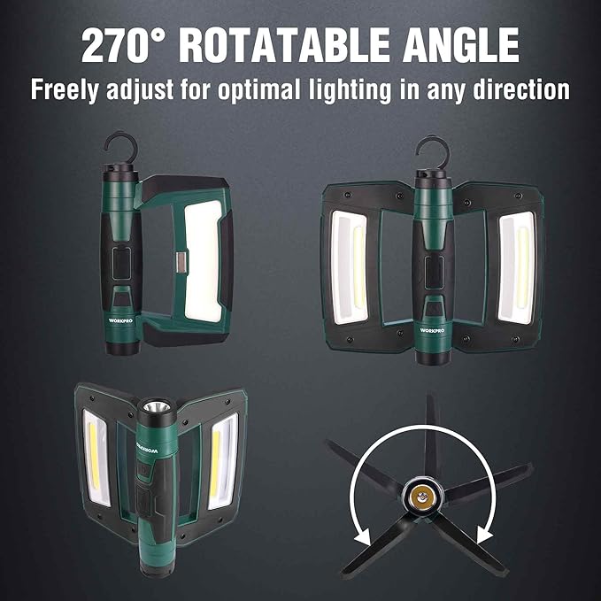 WORKPRO Rechargeable USB-C LED Work Light, Foldable Magnetic Light - Image 3