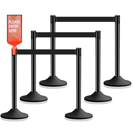 6 Pack Black Stanchions with Retractable Belts by Ellumin-TrafficSafetyExpert