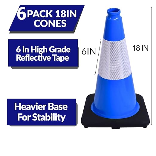 BESEA 6Pack 18 Inch Blue Traffic Cones - Image 2
