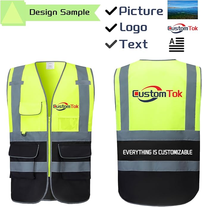Custom Safety Vest with Logo Pockets High Visibility Reflective Vests - Image 4