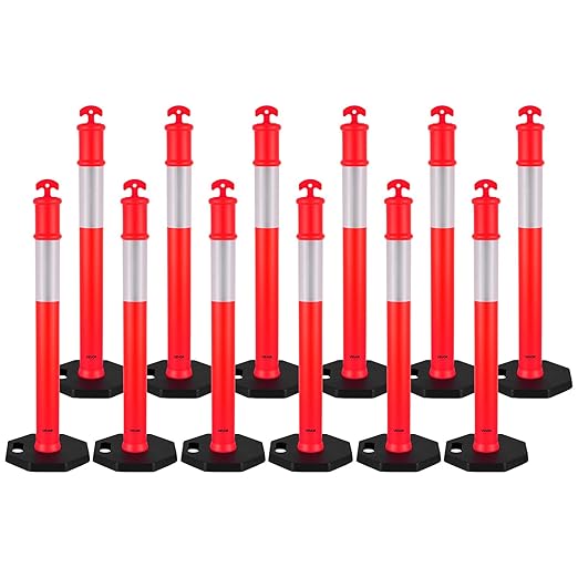 VEVOR 12 Pack Traffic Delineator Posts, 48 inches Traffic Safety Cones by VEVOR