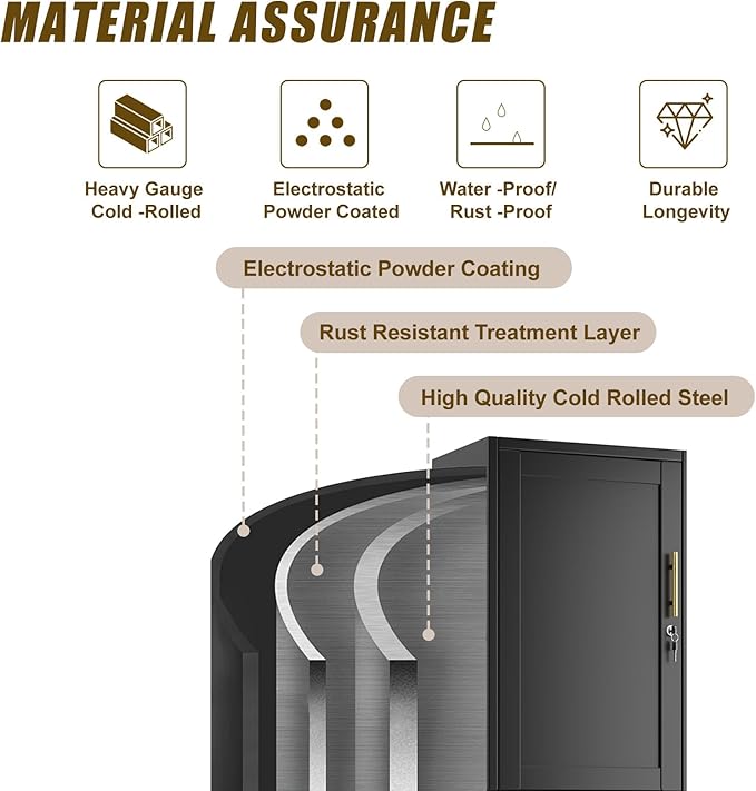 2 Door Metal Locker Cabinet, 19.7’’W Narrow Vertical Steel Storage Cabinet - Image 6