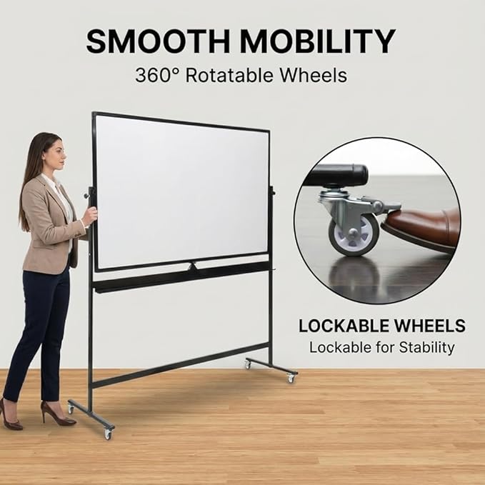 Large 72x40 Inch Mobile Whiteboard, Double-Sided Magnetic Dry Erase Board on - Image 4
