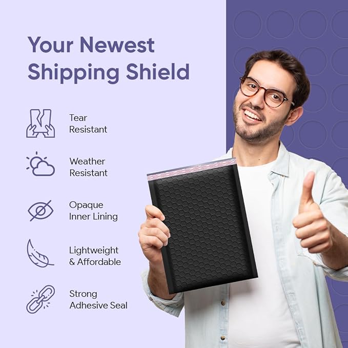 Black 8.5x12 Inch Poly Bubble Mailers #2 |Self Seal Padded Envelopes | Air - Image 4