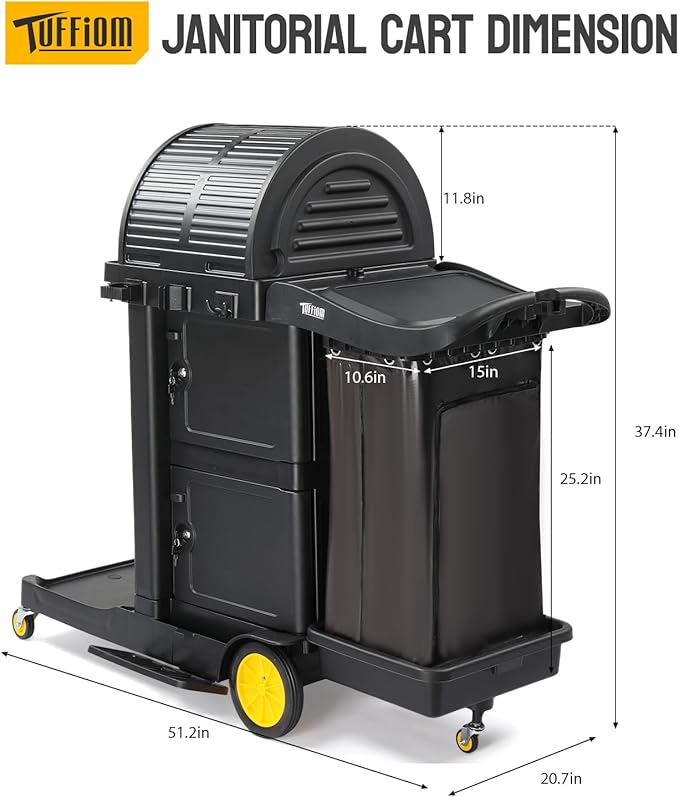 TUFFIOM Janitorial Cart with Key-Locking Cabinet, 3-Shelf Commercial Cleaning - Image 5
