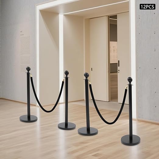 Stanchion Posts Crowd Control Barriers, 201 Stainless Steel 12 Posts 8 Ropes - Image 2