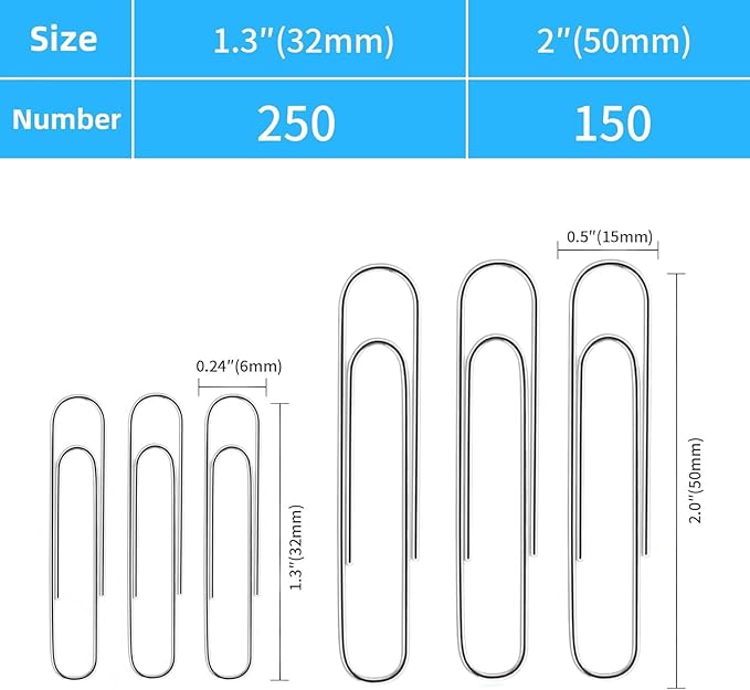 Shiny Silver Jumbo Paper Clips, 1.3 Inch & 2 Inch, School & Home Document - Image 2