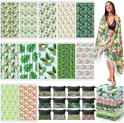 Peryiter 24 Pack Oversized Turkish Towel with Storage Bag, Palm Leaves by Peryiter