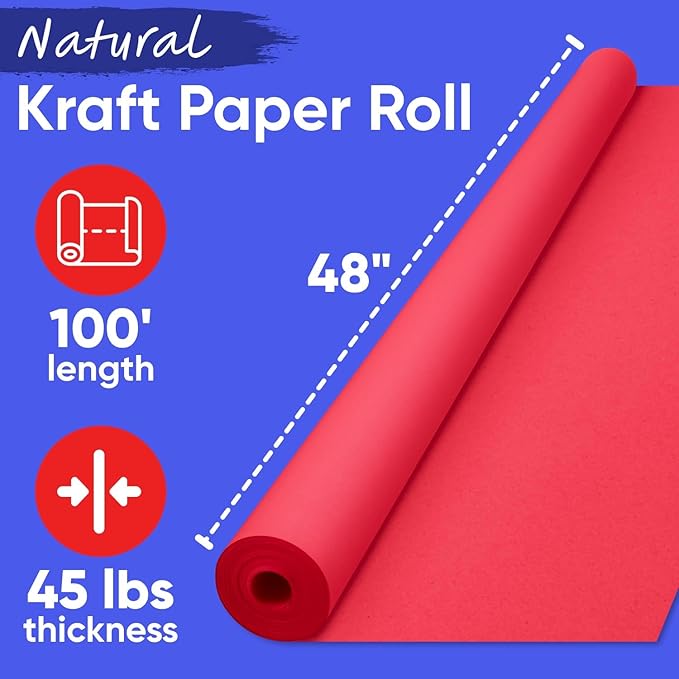 USA Made 48" x 1200" Christmas Red Kraft Paper Roll, 45 lbs Thickness, American - Image 2