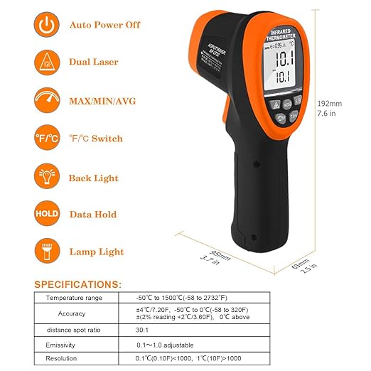 -58℉~2732℉ Digital Pyrometer 30:1 Dual Laser Industrial IR Temperature Gauge - Image 2