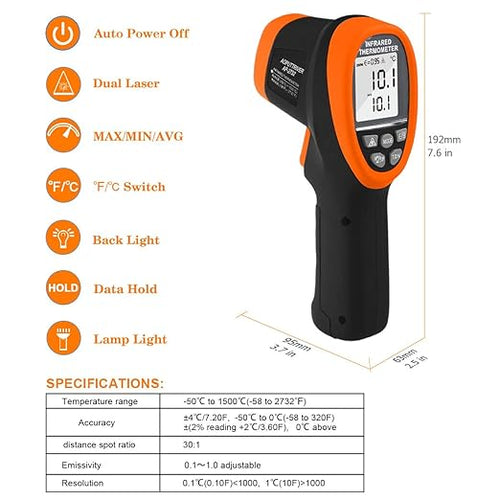 -58℉~2732℉ Digital Pyrometer 30:1 Dual Laser Industrial IR Temperature Gauge - Image 2