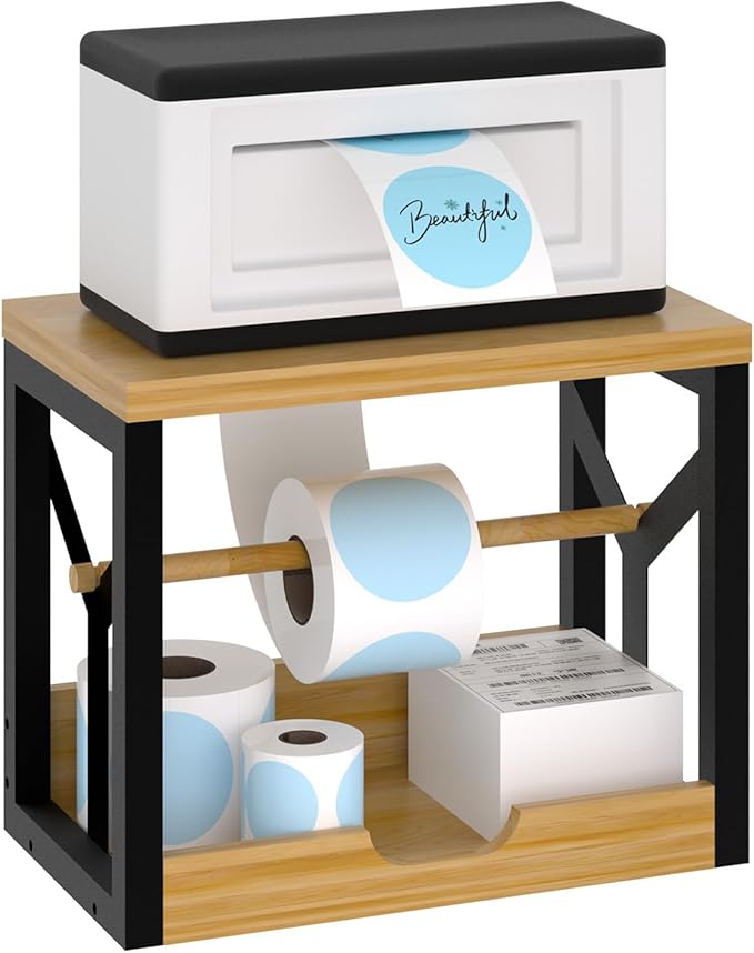 AO LI GEI Label Holder for Rolls and Fan-Fold Labels, Wooden Thermal Label Roll by AOLIGEI