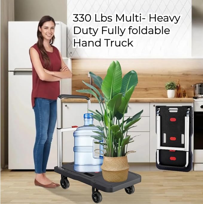 Folding Hand Truck, 330 Lbs Heavy Duty Luggage Cart, Portable Push cart Dolly - Image 2