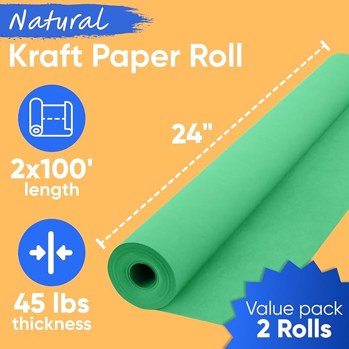 24" x 1200" Green Kraft Paper Roll, 45 lbs Thickness, Made in USA Colored Kraft - Image 3