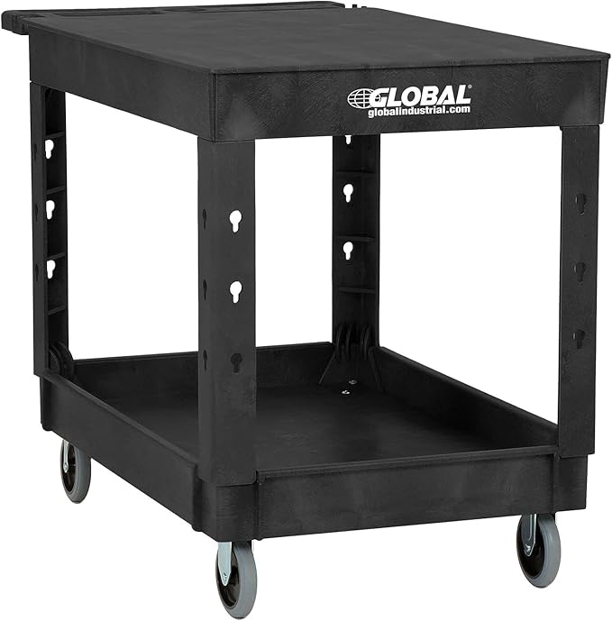 Global Industrial Industrial Service & Utility Cart, Plastic 2 Flat Black Shelf - Image 3