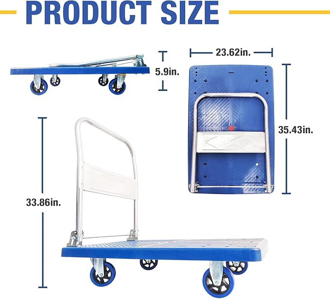 Foldable Push Cart Dolly 660 lbs, Capacity Heavy Duty Moving Platform Trucks - Image 7