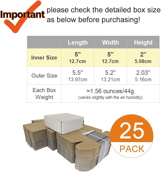 5x5x2'' Corrugated Mailers, 25 Pack, Cardboard Shipping Boxes - Image 2