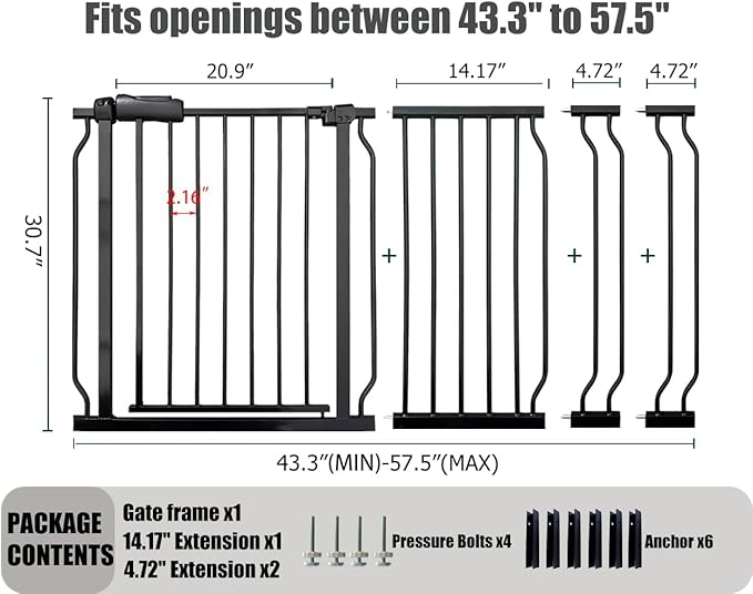 Extra Wide Baby Gate, 52.7-57.5 Inch, Large Walk Through, Pressure Mounted - Image 2