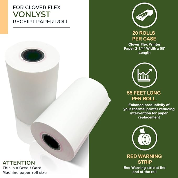 Thermal Paper Roll for Clover Flex Receipt Paper 2 1/4 x 55 - Image 4