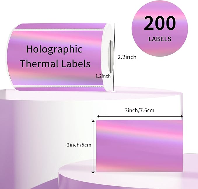 3x2 Inch Holographic Thermal Labels, Rainbow Glitter Stickers - Image 2