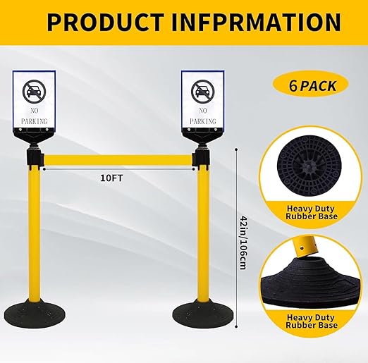 6PACK Crowd Control Stanchions Yellow Set BESEA Heavy Duty Crowd Control - Image 5