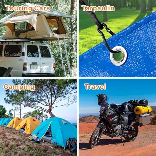 BEXSLE Bungee Cords with Carabiner Hooks Heavy Duty, Outdoor Black Bungee Straps, Strong Industrial Grade Elastic Bungee Rope for Securing Tarps, Luggage, Tents，Bikes, 12in + 24in + 48in，8pcs - Image 6