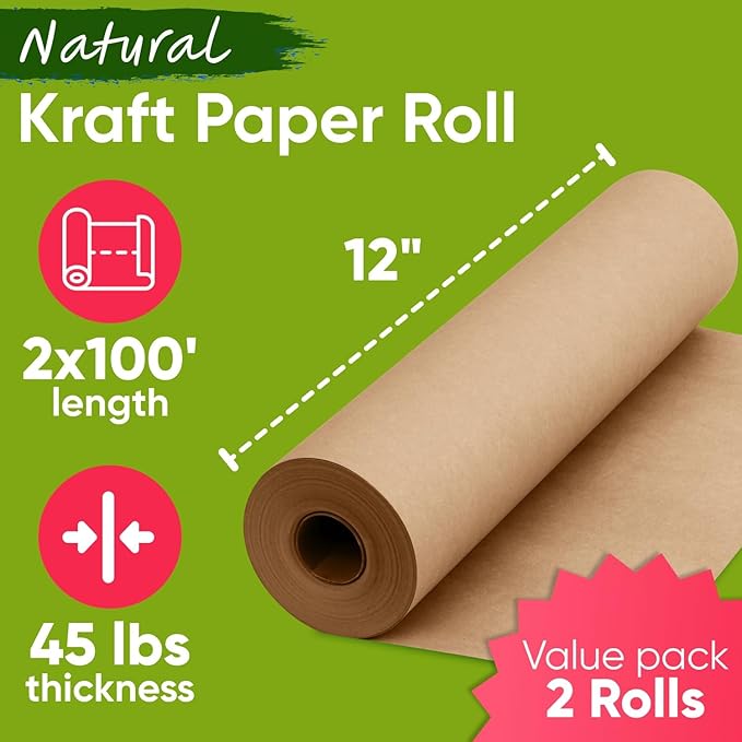12" x 1200" Brown Kraft Paper Roll - Image 3