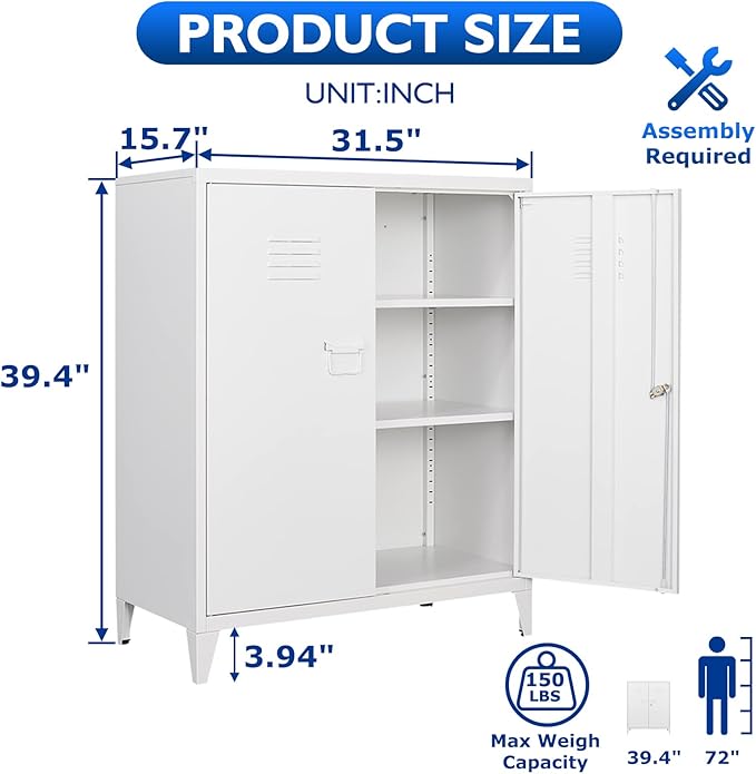 Metal Storage Cabinet with Lock, Locking Cabinets Office Storage Caninet with 2 - Image 3