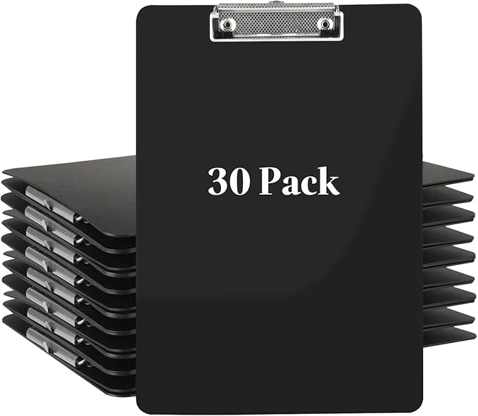 CertBuy 30 Pack Black Clipboards, Plastic Office Clipboard 12 x 8.7 Inch Letter by CertBuy