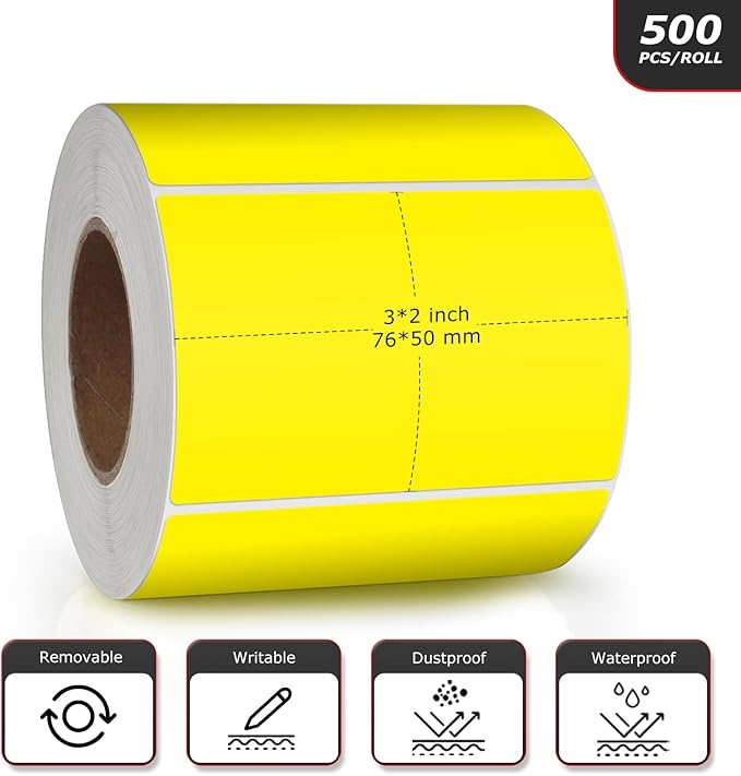 Yellow Rectangle Stickers 3 x 2 Inch Color Coding Labels Vinyl Roll - Image 4