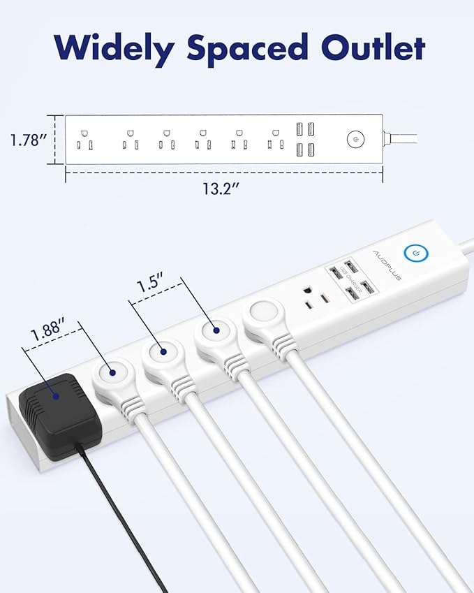 15 Ft Power Strip Surge Protector, 6 Outlets and 4 USB Ports, Flat Plug Power - Image 7