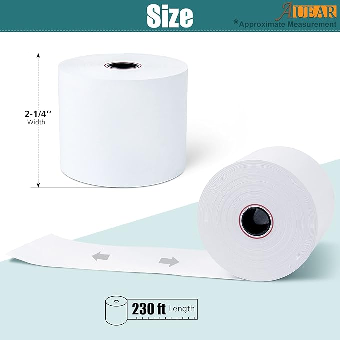 AUEAR, Thermal Cash Register POS Paper Rolls, 2 1/4" x 230' - Image 2